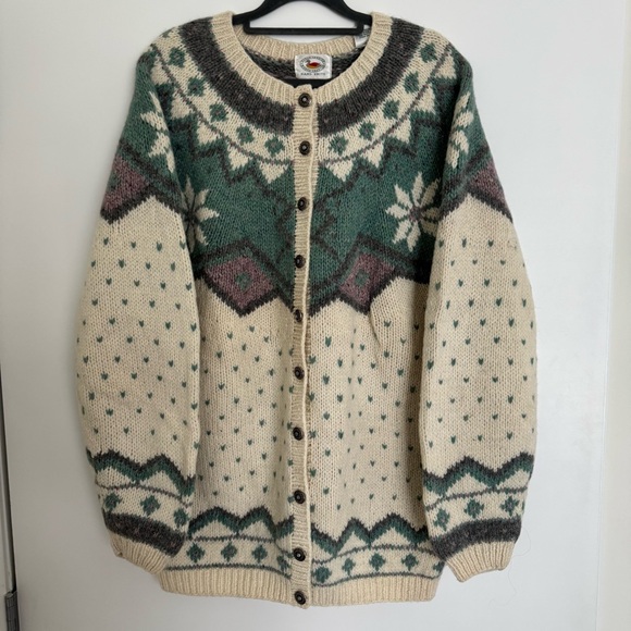 Marsh Landing Sweaters - Vintage Marsh Landing Shetland Wool Heavyknit Cardigan Sweater Beige Large